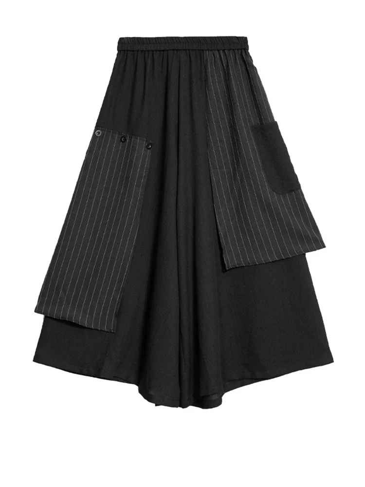 Layered Pinstripe Panel Wide-Leg Trousers