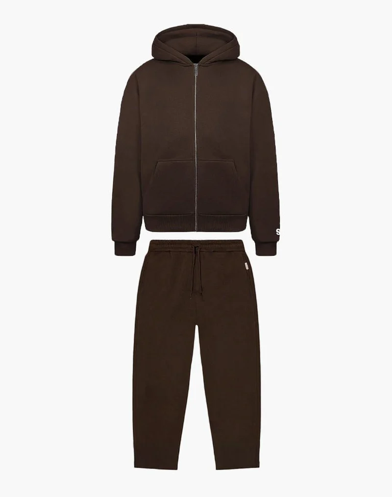 TRACKSUIT SET ZIP-HOODIE (BROWN)