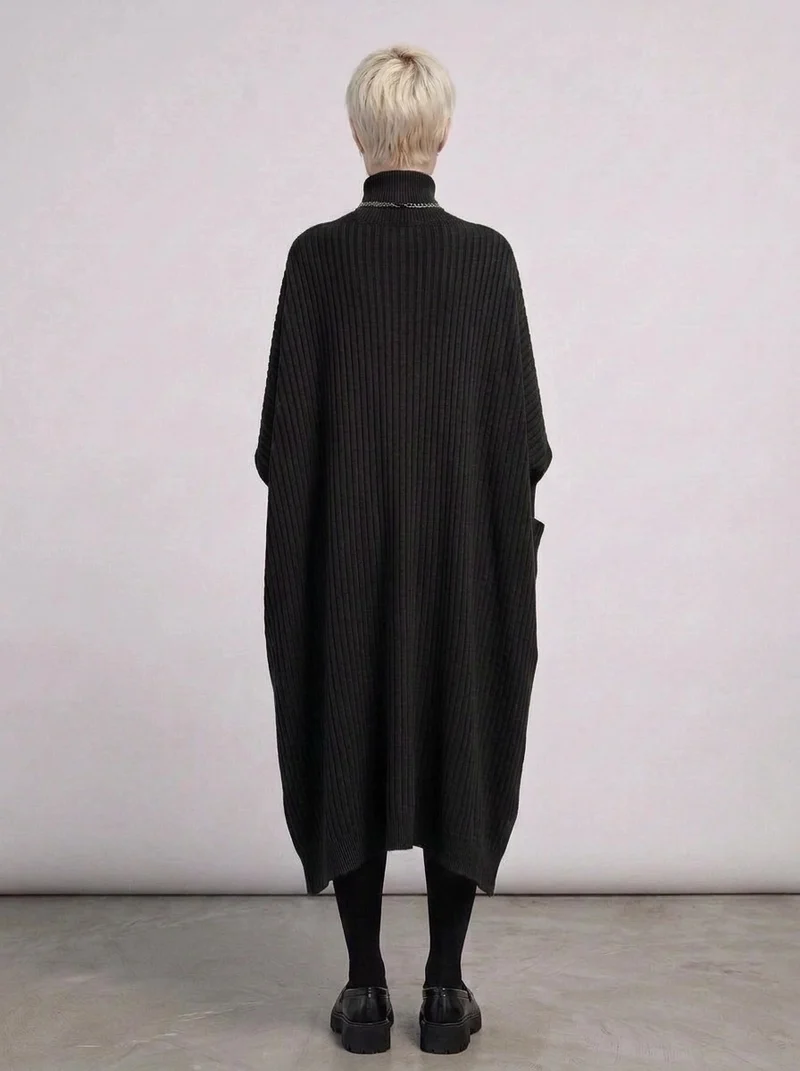 Re-launch Asymmetrical Knitted Pullover Dress with Turtleneck