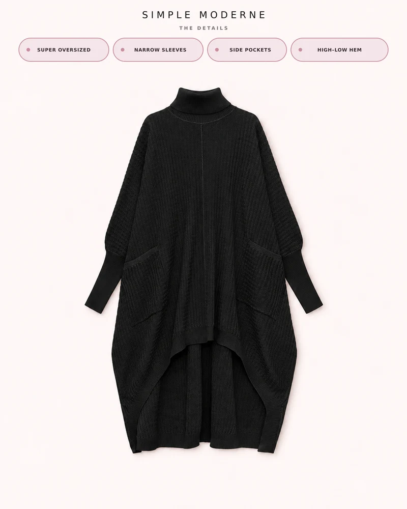 Re-launch Asymmetrical Knitted Pullover Dress with Turtleneck