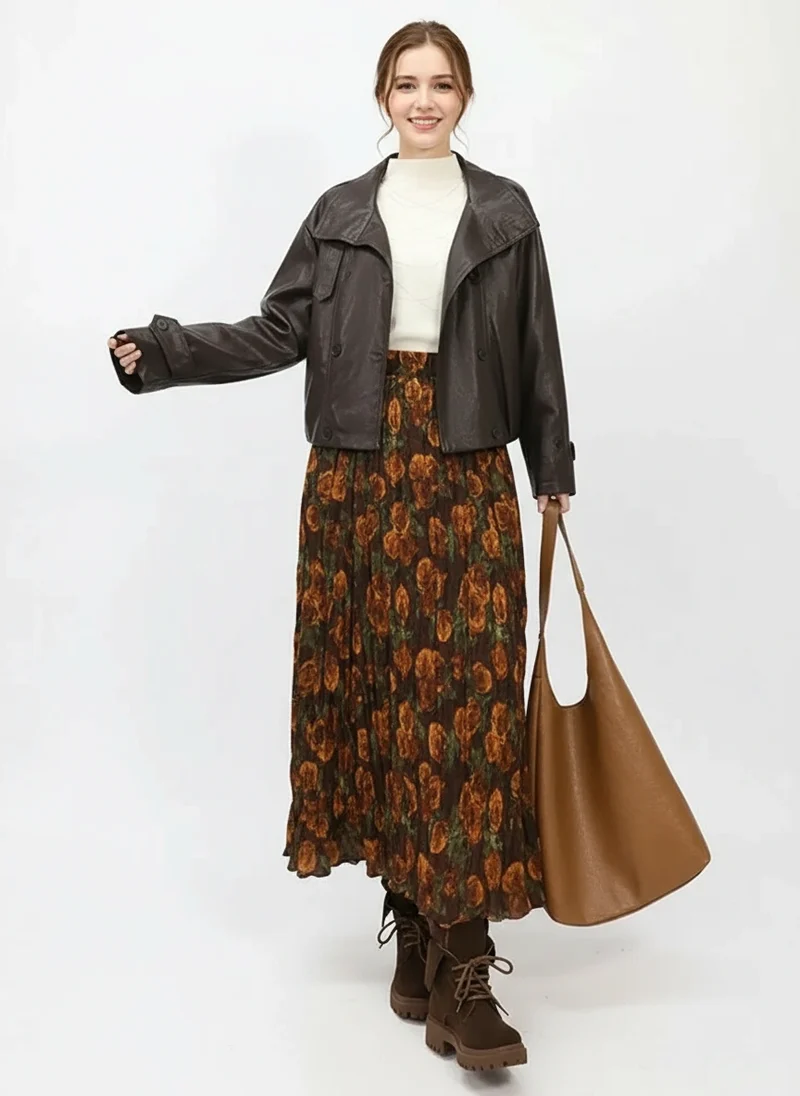 Autumn Rose Pleated Maxi Skirt
