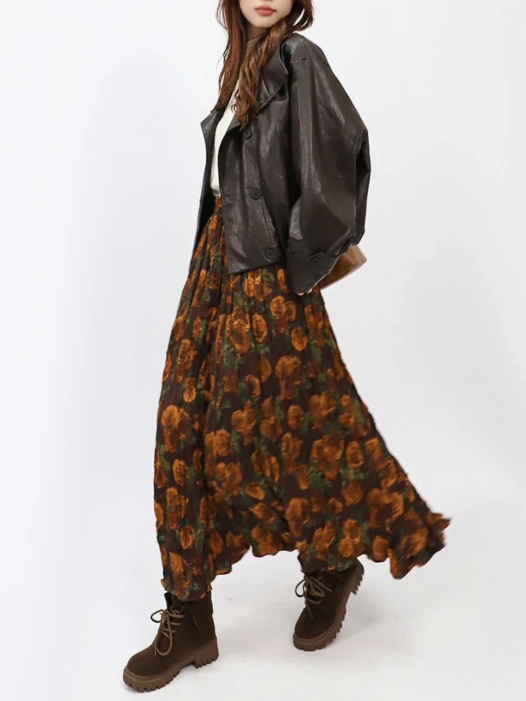 Autumn Rose Pleated Maxi Skirt