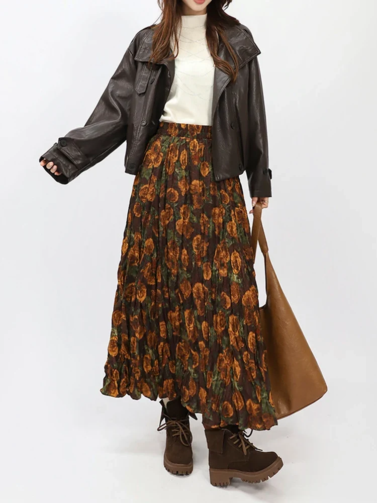 Autumn Rose Pleated Maxi Skirt