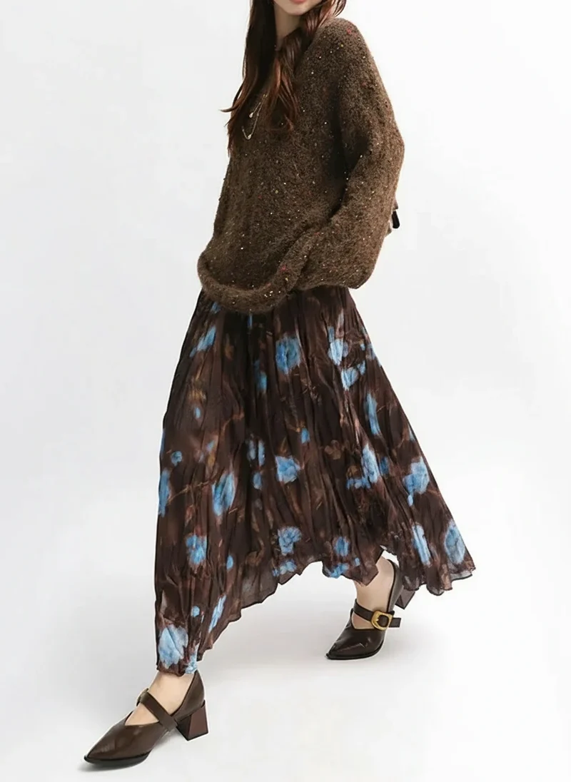 Midnight Bloom Pleated Maxi Skirt