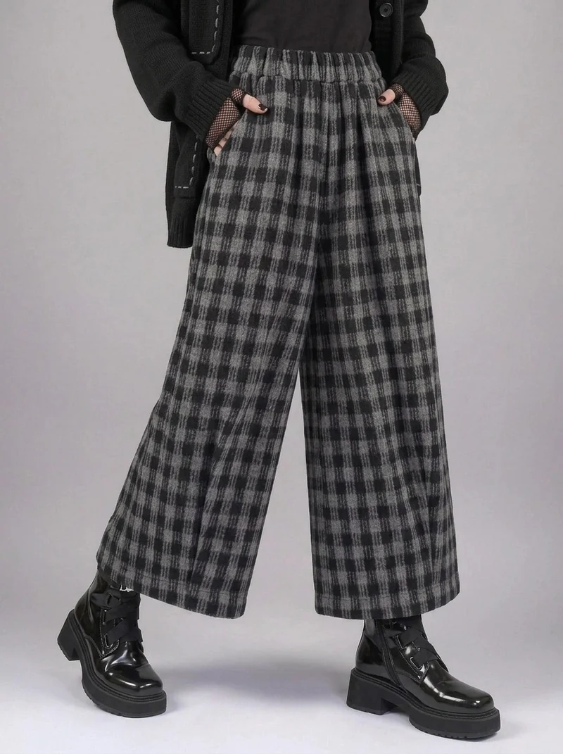 Simple Moderne Checkered Wide-Leg Trousers – Casual Minimal Goth Structured Fit