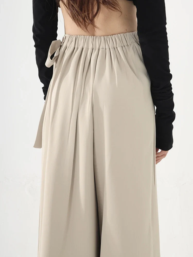 Apricot Beige Skirt-Pant Hybrid with Pleated Overlay – Sophisticated and Unique Mid-Calf Design