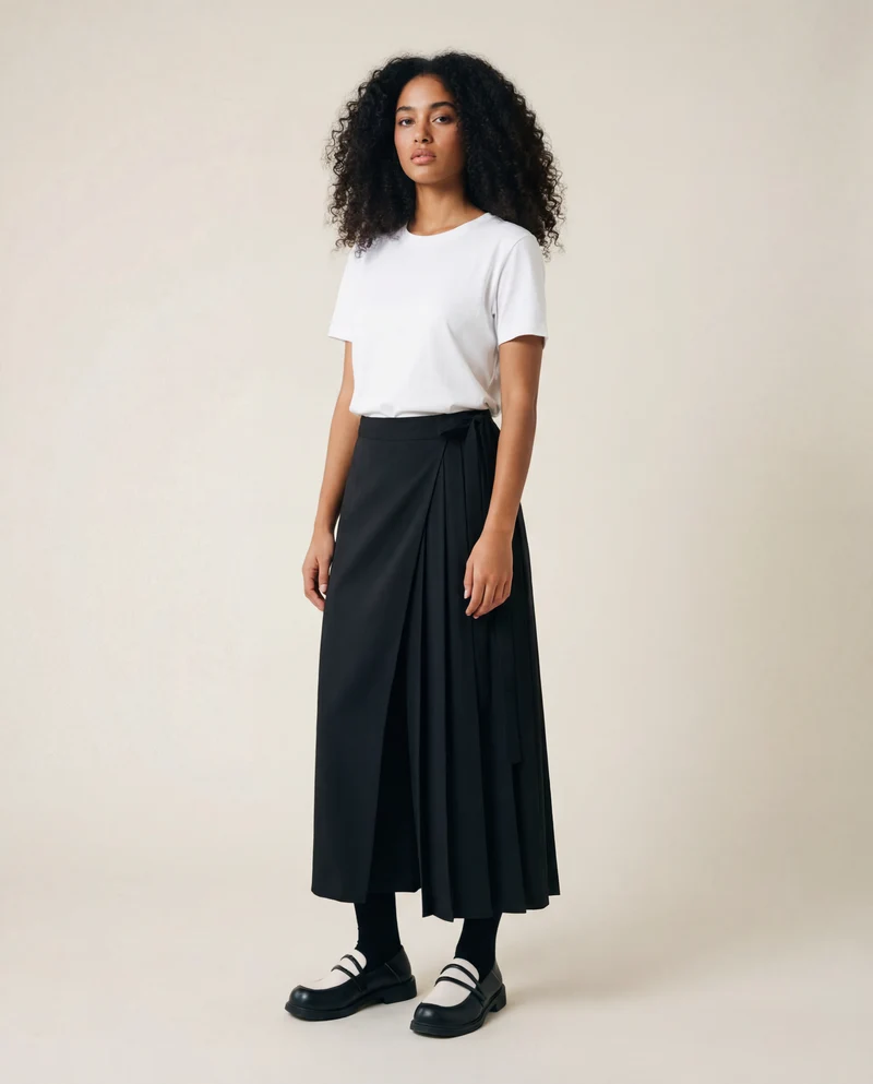 Black Skirt-Pant Hybrid with Pleated Overlay – Edgy and Unique Design for Modern Styles