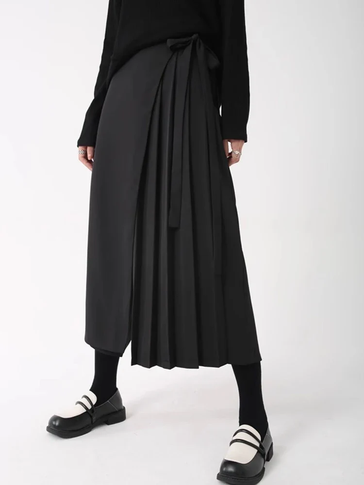 Black Skirt-Pant Hybrid with Pleated Overlay – Edgy and Unique Design for Modern Styles