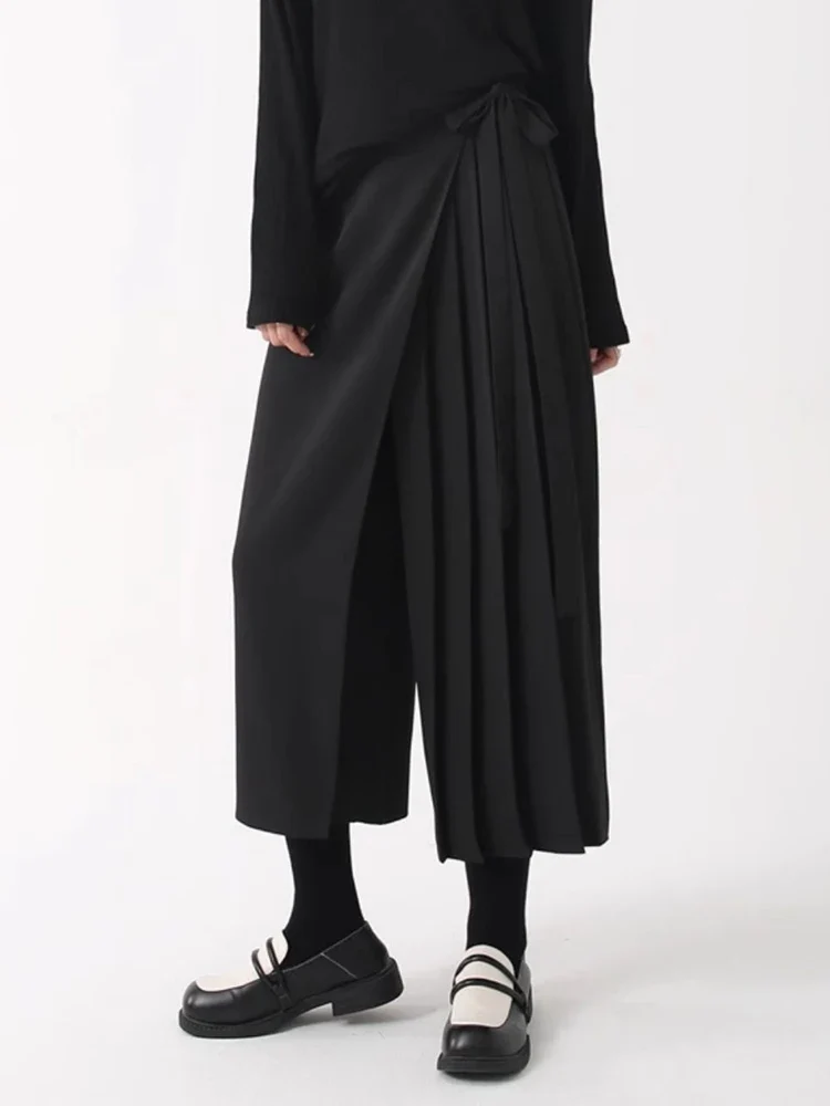 Black Skirt-Pant Hybrid with Pleated Overlay – Edgy and Unique Design for Modern Styles