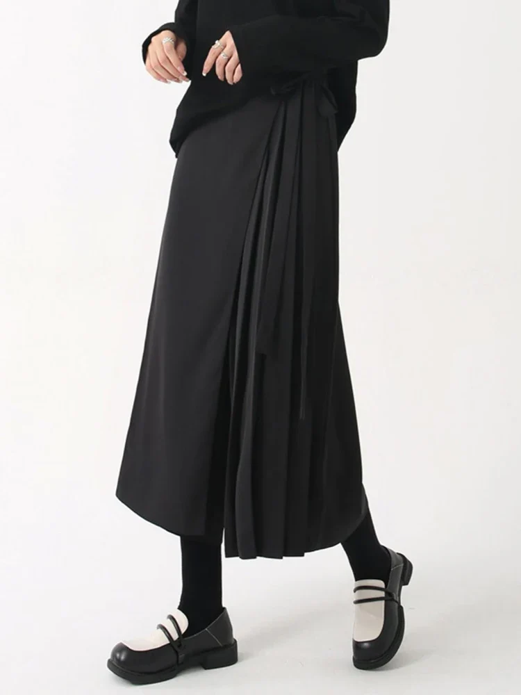 Black Skirt-Pant Hybrid with Pleated Overlay – Edgy and Unique Design for Modern Styles
