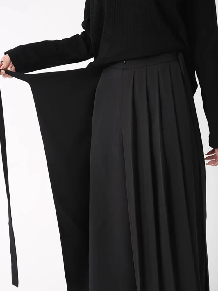 Black Skirt-Pant Hybrid with Pleated Overlay – Edgy and Unique Design for Modern Styles