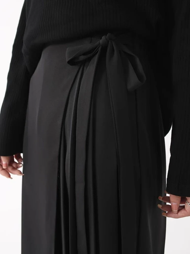 Black Skirt-Pant Hybrid with Pleated Overlay – Edgy and Unique Design for Modern Styles