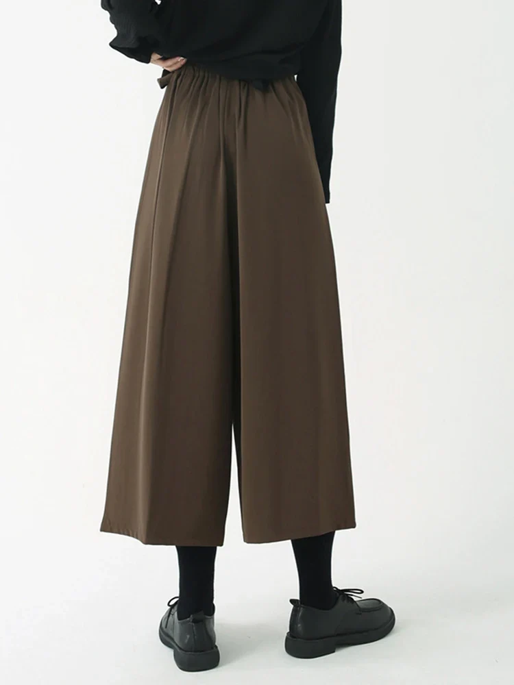 Asymmetrical Skirt-Pant Hybrid with Pleated Overlay - Coffee Brown
