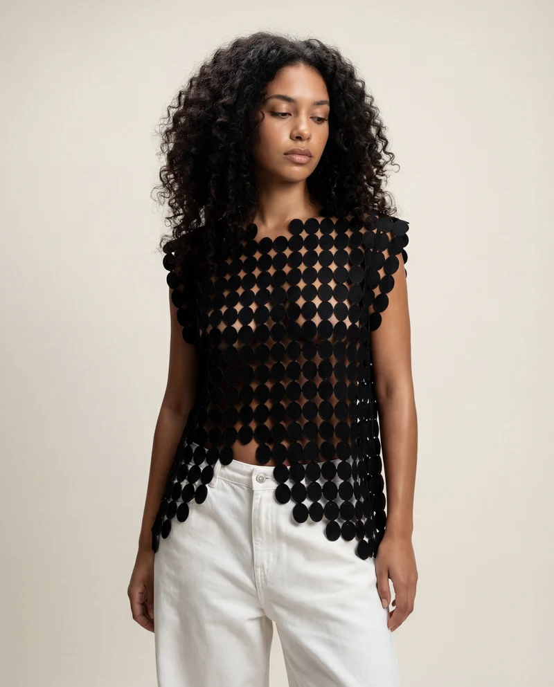 Edgy Circle Pattern Net Vest