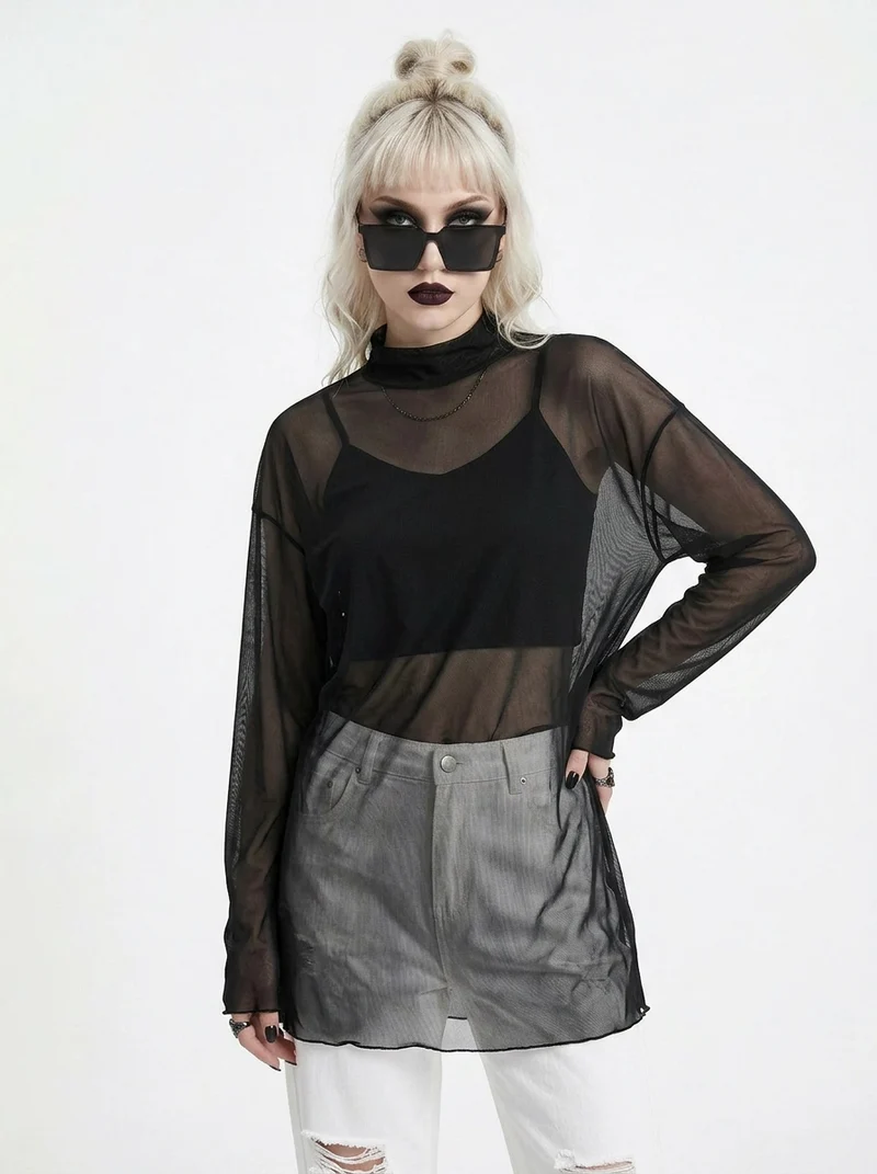 Sheer High-Neck Mesh Top – Layering Essential