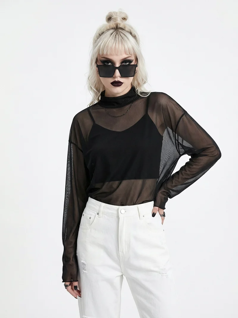 Sheer High-Neck Mesh Top – Layering Essential