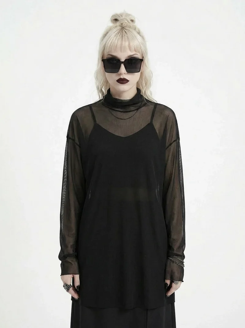 Sheer High-Neck Mesh Top – Layering Essential