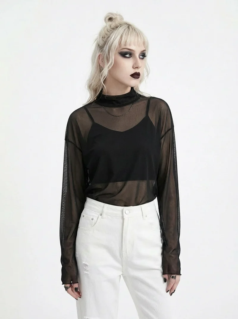 Sheer High-Neck Mesh Top – Layering Essential