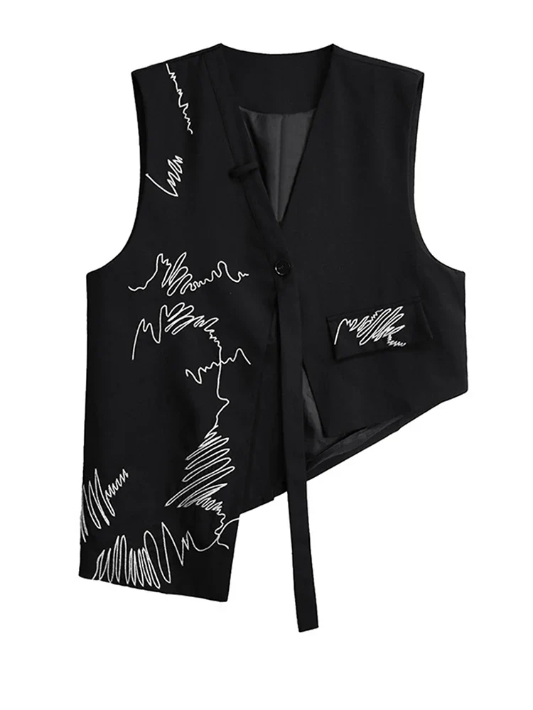 Asymmetrical Scribble Vest – Structured Contrast Layer