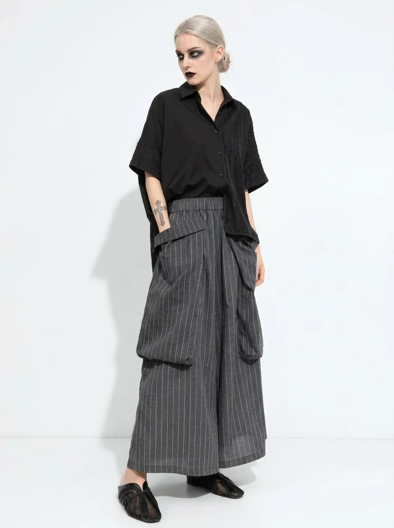 Pinstripe Volume Trousers – Casual Minimal Goth