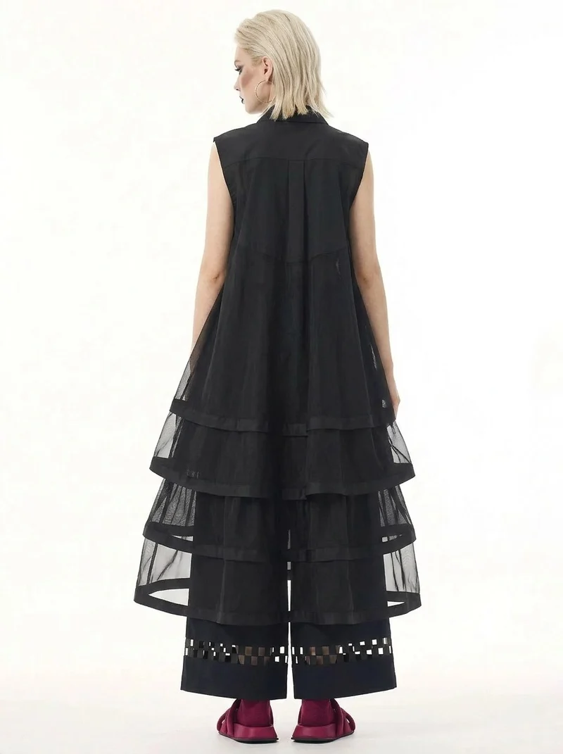 Layered Mesh Sleeveless Shirt-Dress – Available in White, Mint Green, and Black