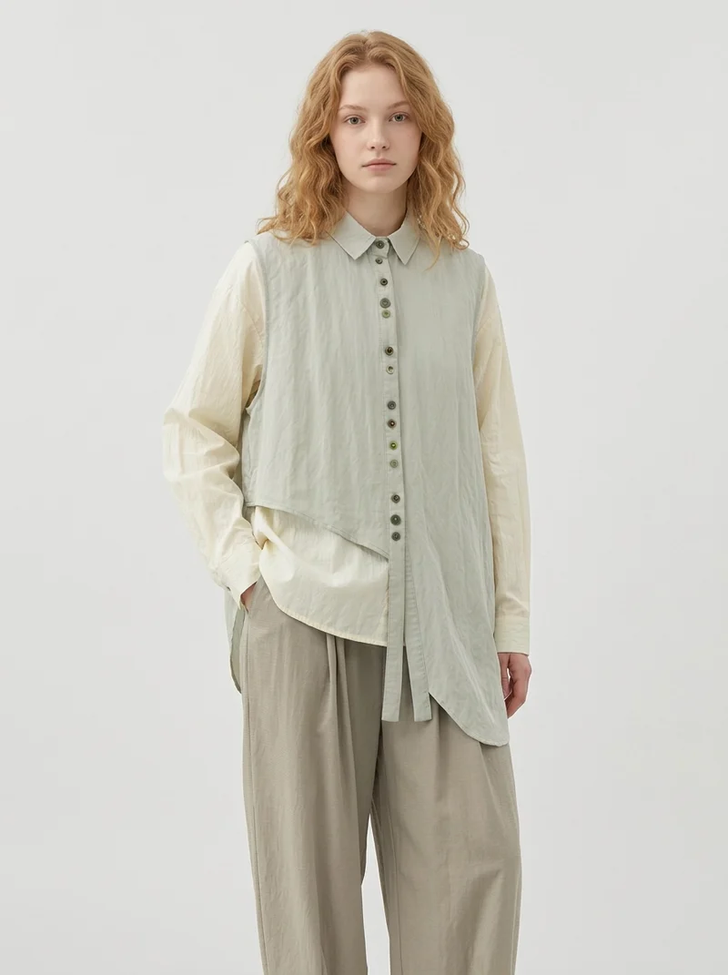 Natural Asymmetrical Button Vest