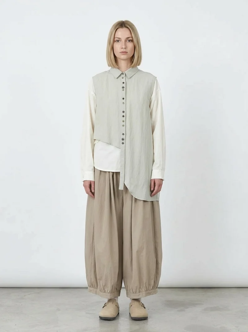 Natural Asymmetrical Button Vest