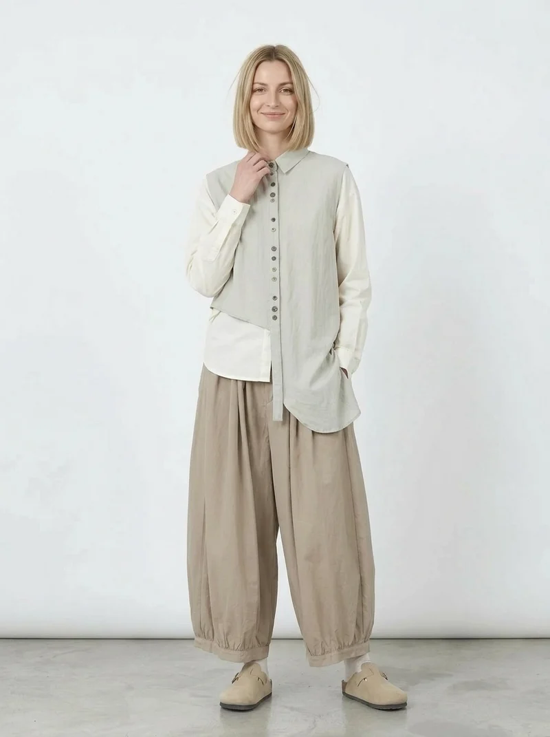 Natural Asymmetrical Button Vest
