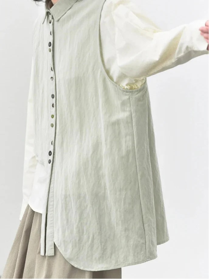 Natural Asymmetrical Button Vest
