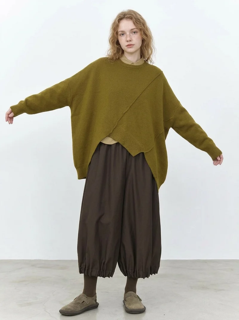 Mustard Asymmetrical Oversized Sweater