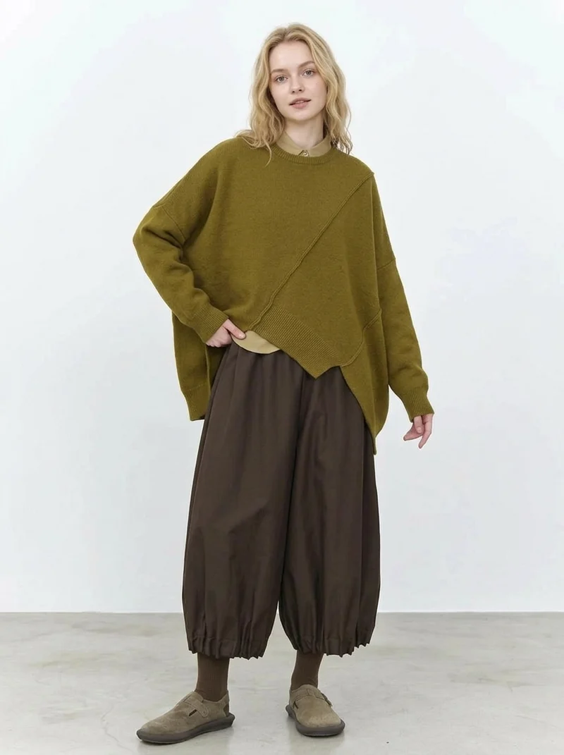 Mustard Asymmetrical Oversized Sweater