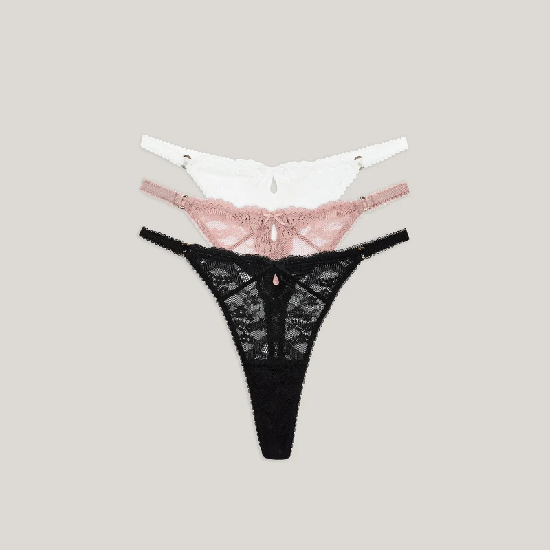 Spitzenstrings (3er-Pack) - Neutral