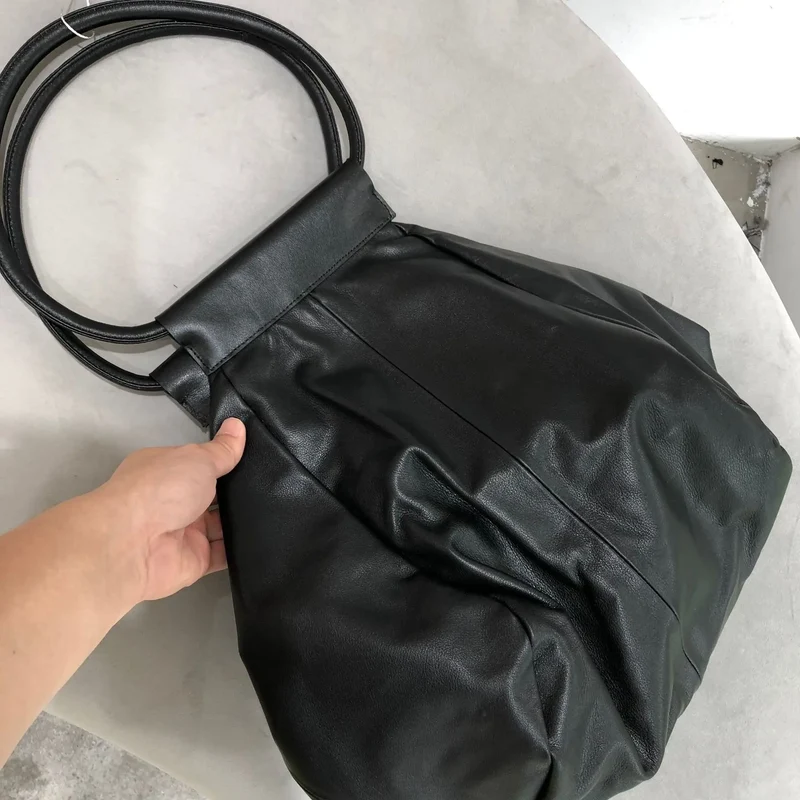 Oversized Genuine Leather Tote Bag – Funky Zip Detail & Round Handles