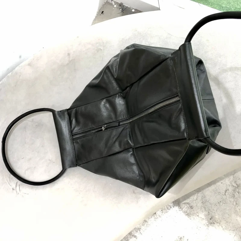 Oversized Genuine Leather Tote Bag – Funky Zip Detail & Round Handles