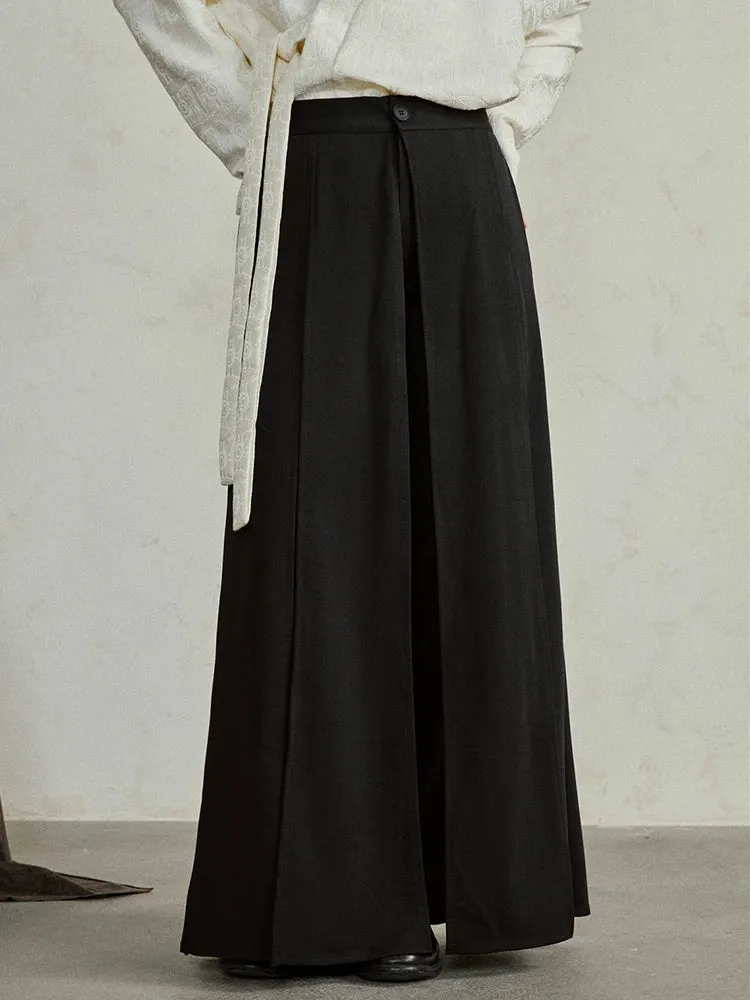 Simple Moderne Black Layered Wide-Leg Trousers – Structured Asymmetrical Panels