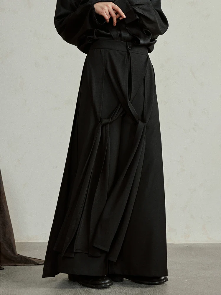 Simple Moderne Black Layered Wide-Leg Trousers – Structured Asymmetrical Panels