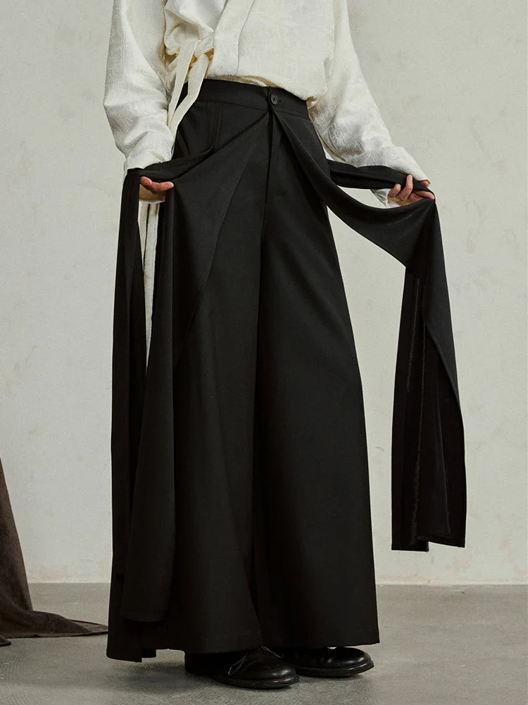Simple Moderne Black Layered Wide-Leg Trousers – Structured Asymmetrical Panels
