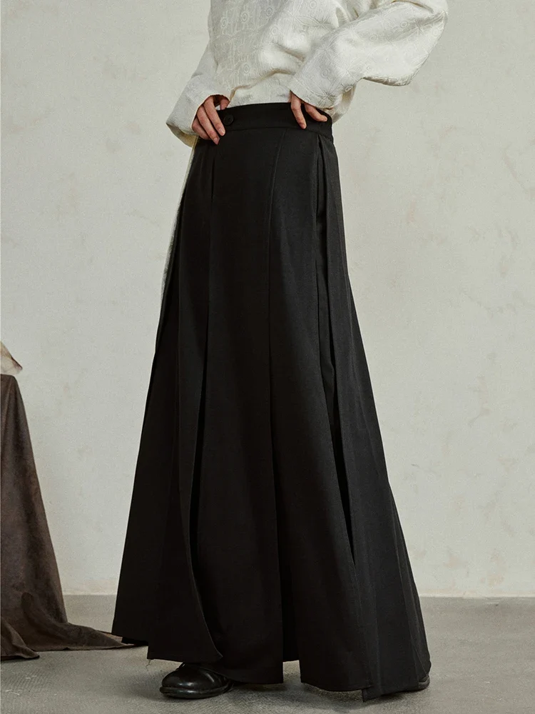 Simple Moderne Black Layered Wide-Leg Trousers – Structured Asymmetrical Panels