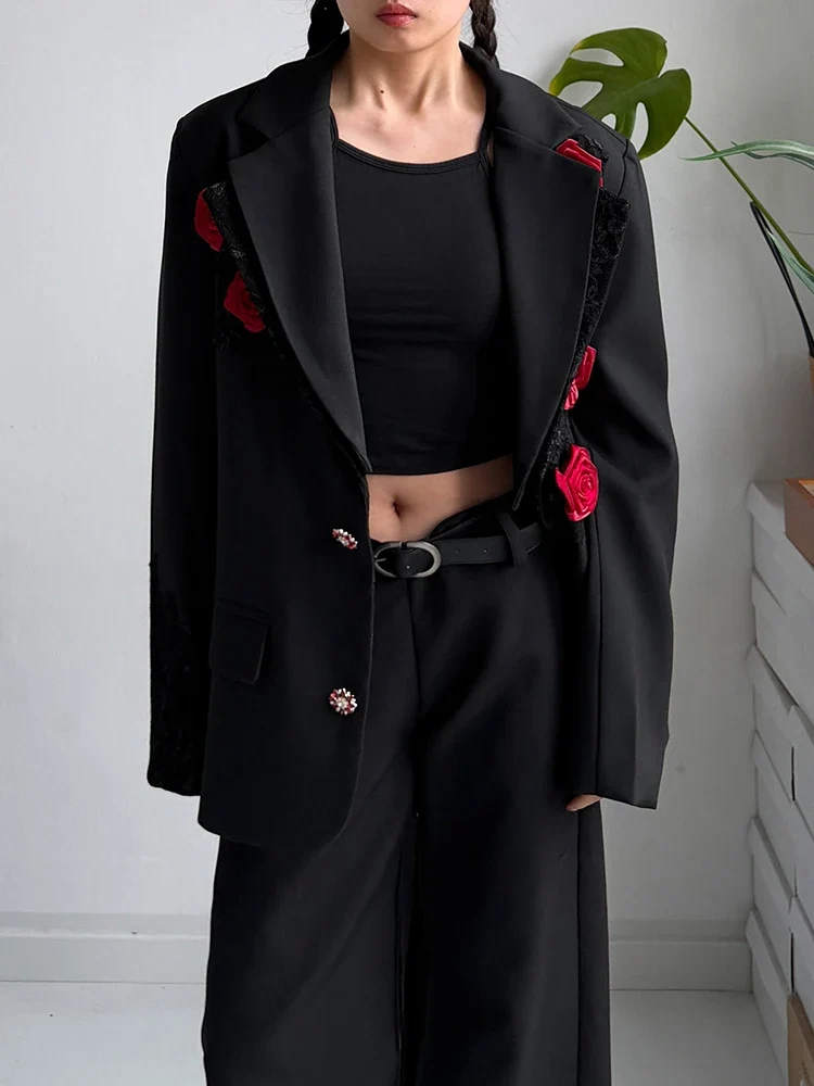 Rose Appliqué Blazer – Gothic Tailoring Statement