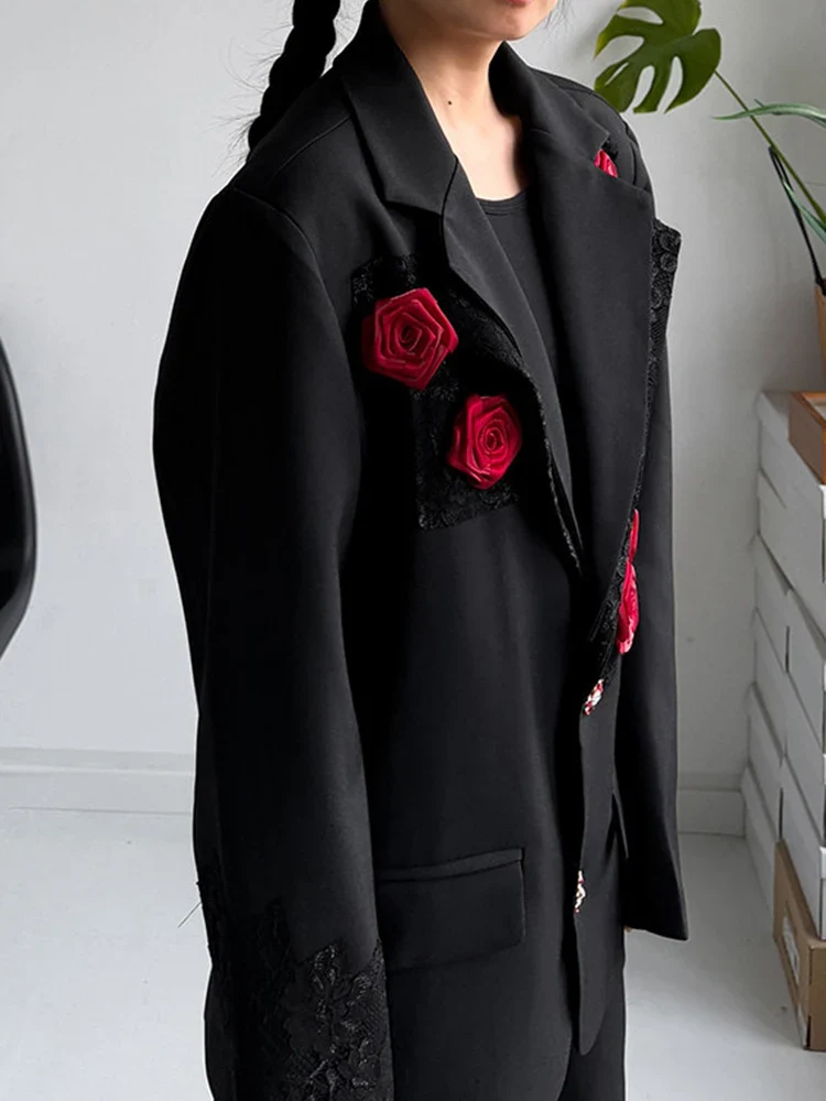 Rose Appliqué Blazer – Gothic Tailoring Statement