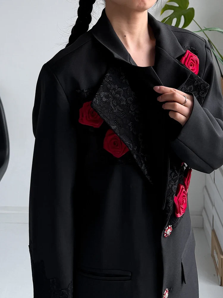 Rose Appliqué Blazer – Gothic Tailoring Statement