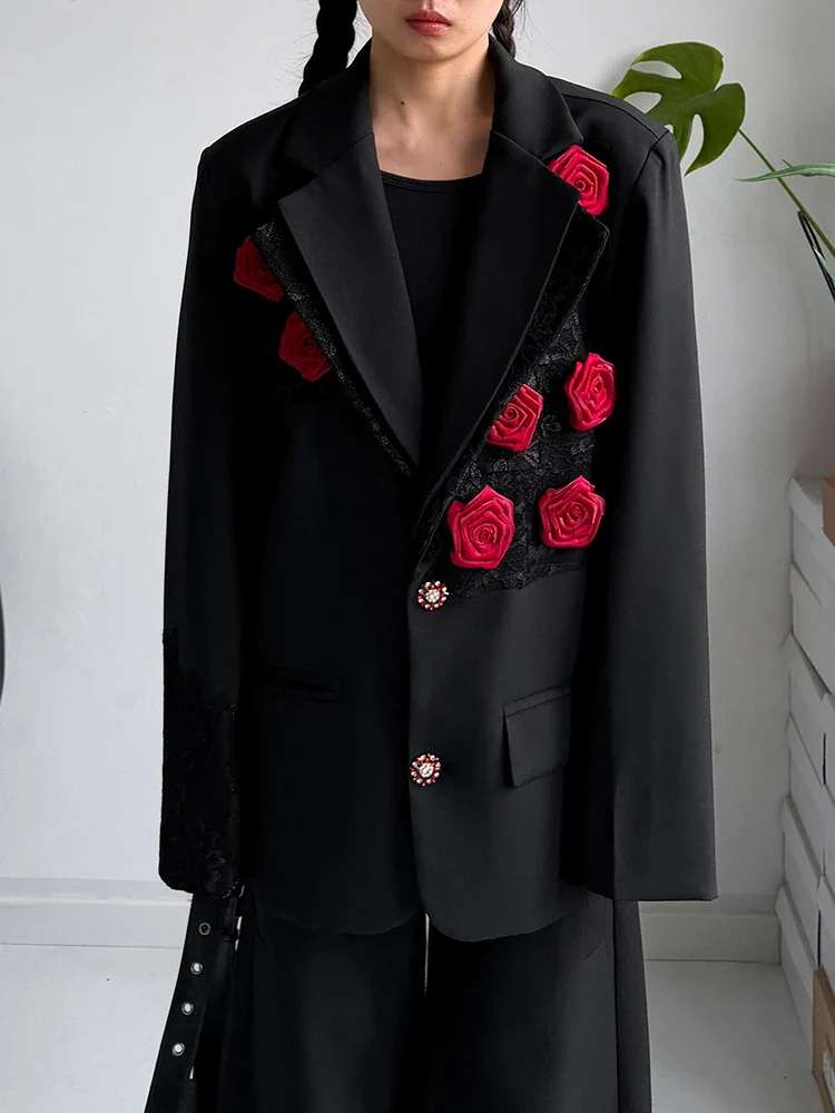 Rose Appliqué Blazer – Gothic Tailoring Statement