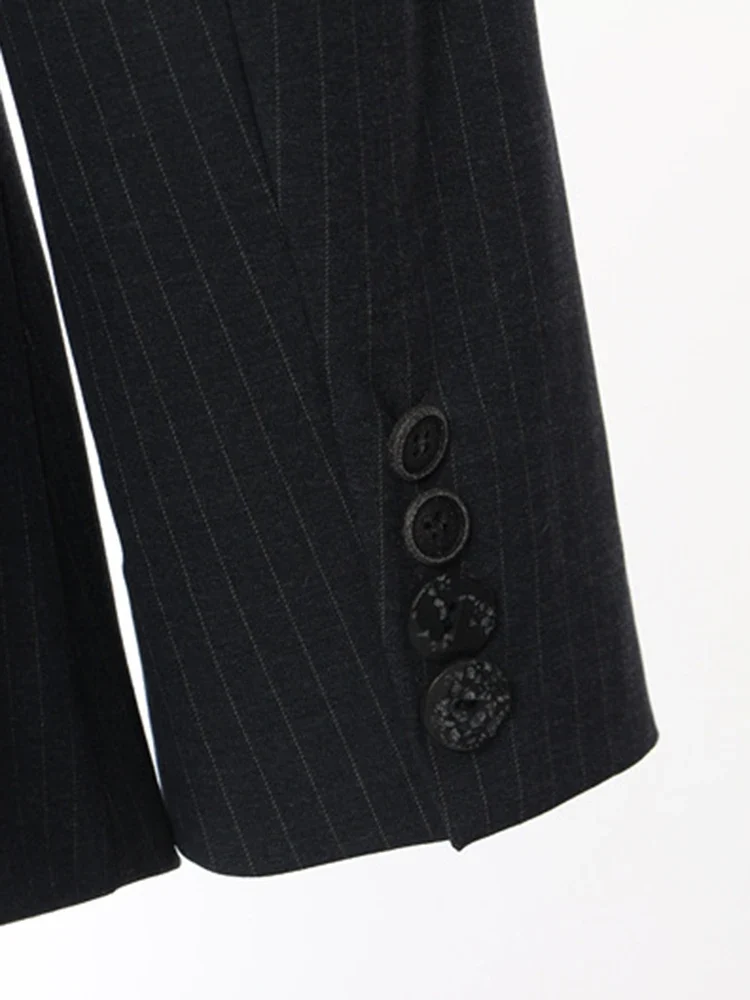 Asymmetrical Navy Blue Pinstripe Blazer with Contrast Panels