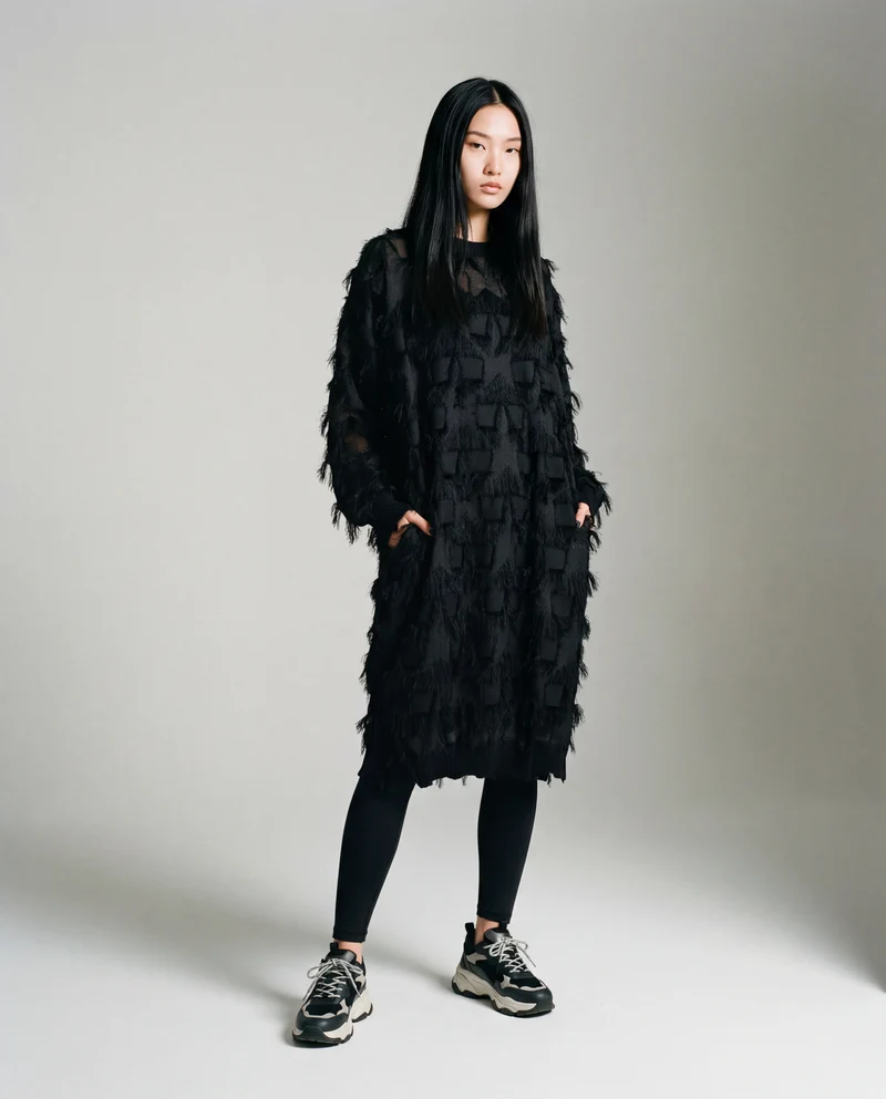 Edgy Sheer Pullover Dress with Side Splits and Textured Star Details