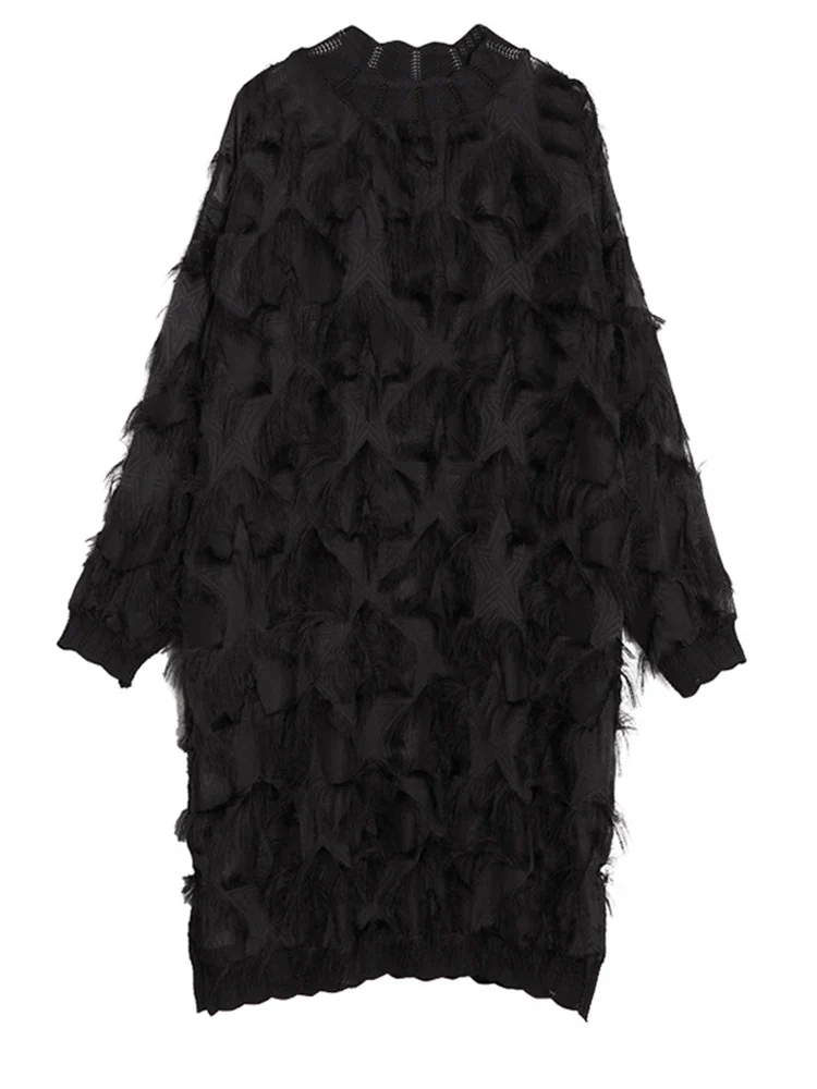 Edgy Sheer Pullover Dress with Side Splits and Textured Star Details