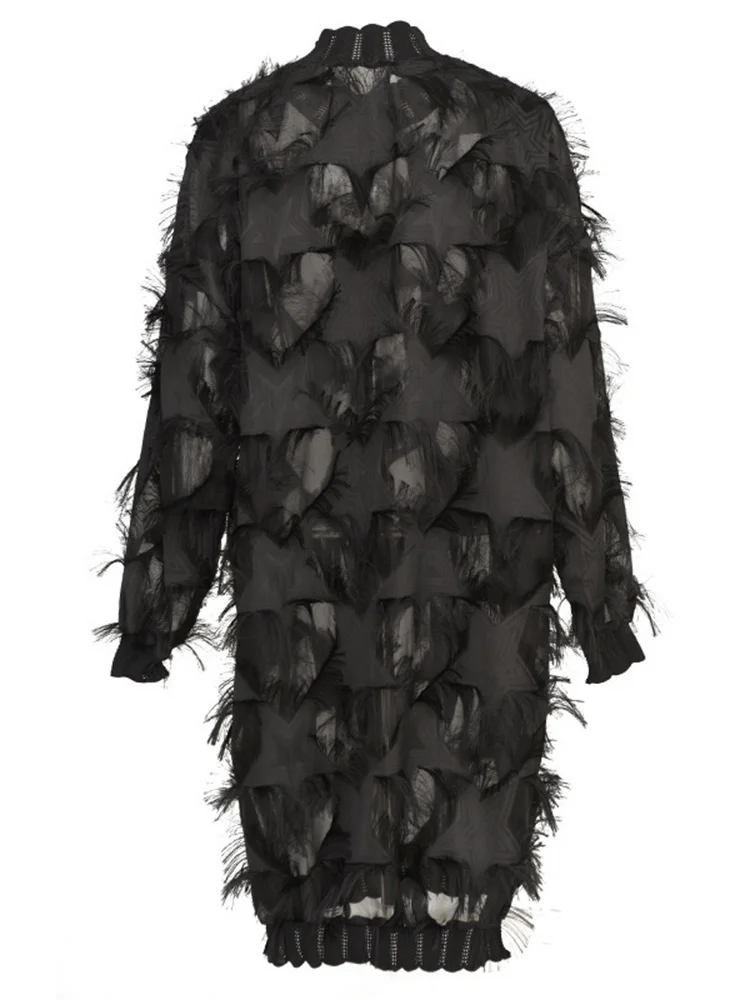 Edgy Sheer Pullover Dress with Side Splits and Textured Star Details