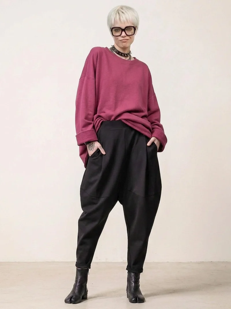 Street Style Black Harem Trousers with Relaxed Fit and Modern Edge