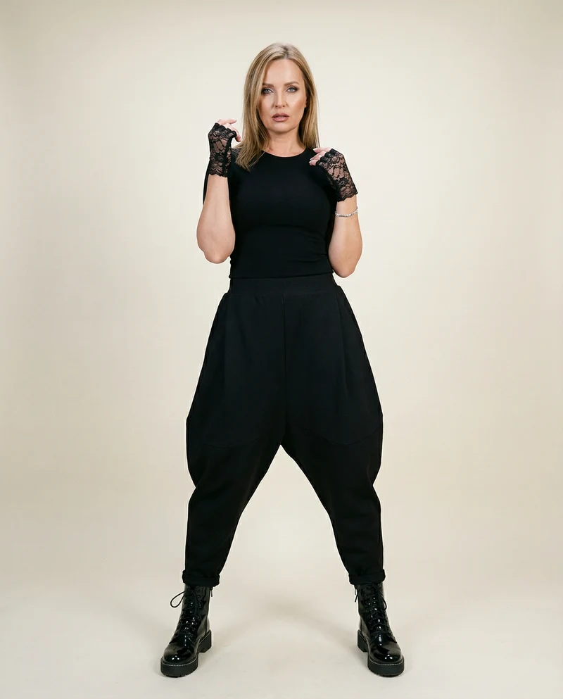 Street Style Black Harem Trousers with Relaxed Fit and Modern Edge