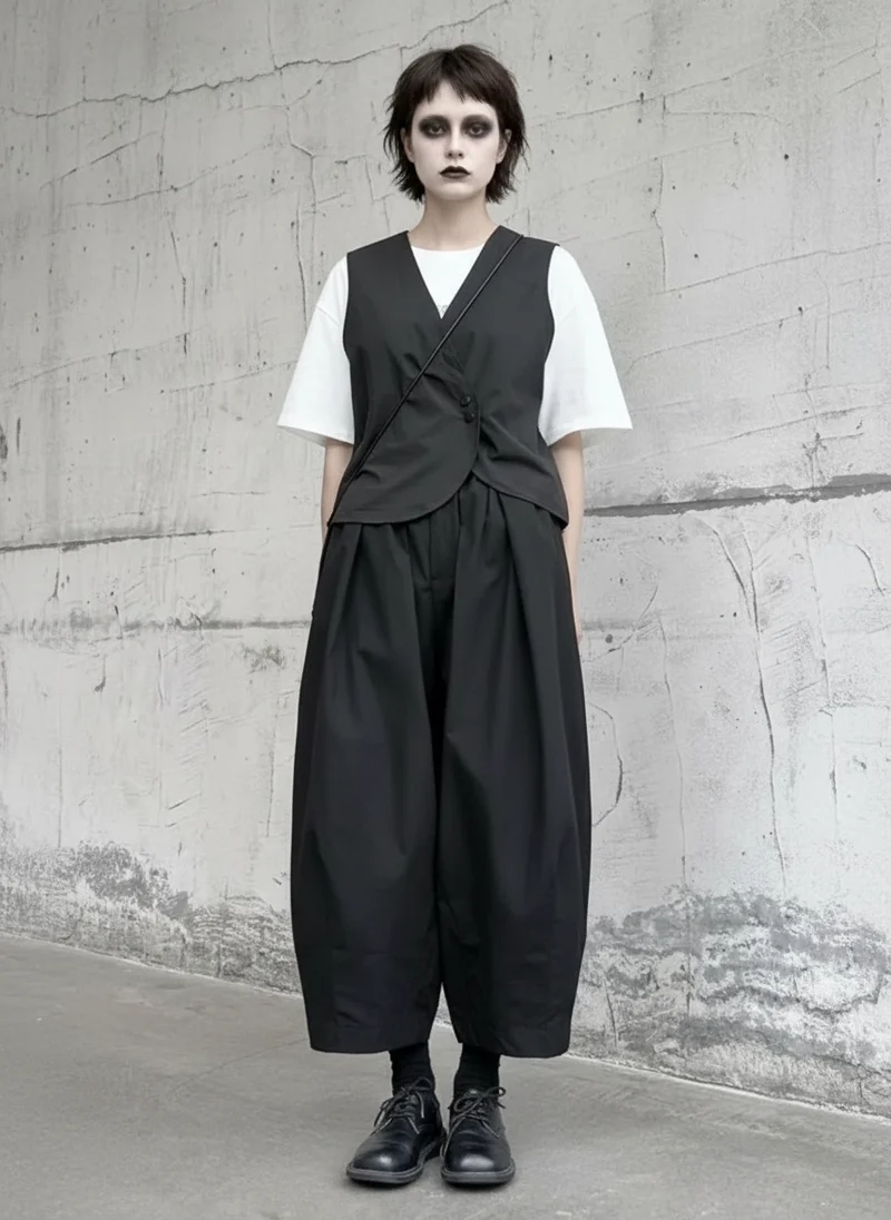 Casual Minimal Goth Clown Style Puffed Capri Trousers