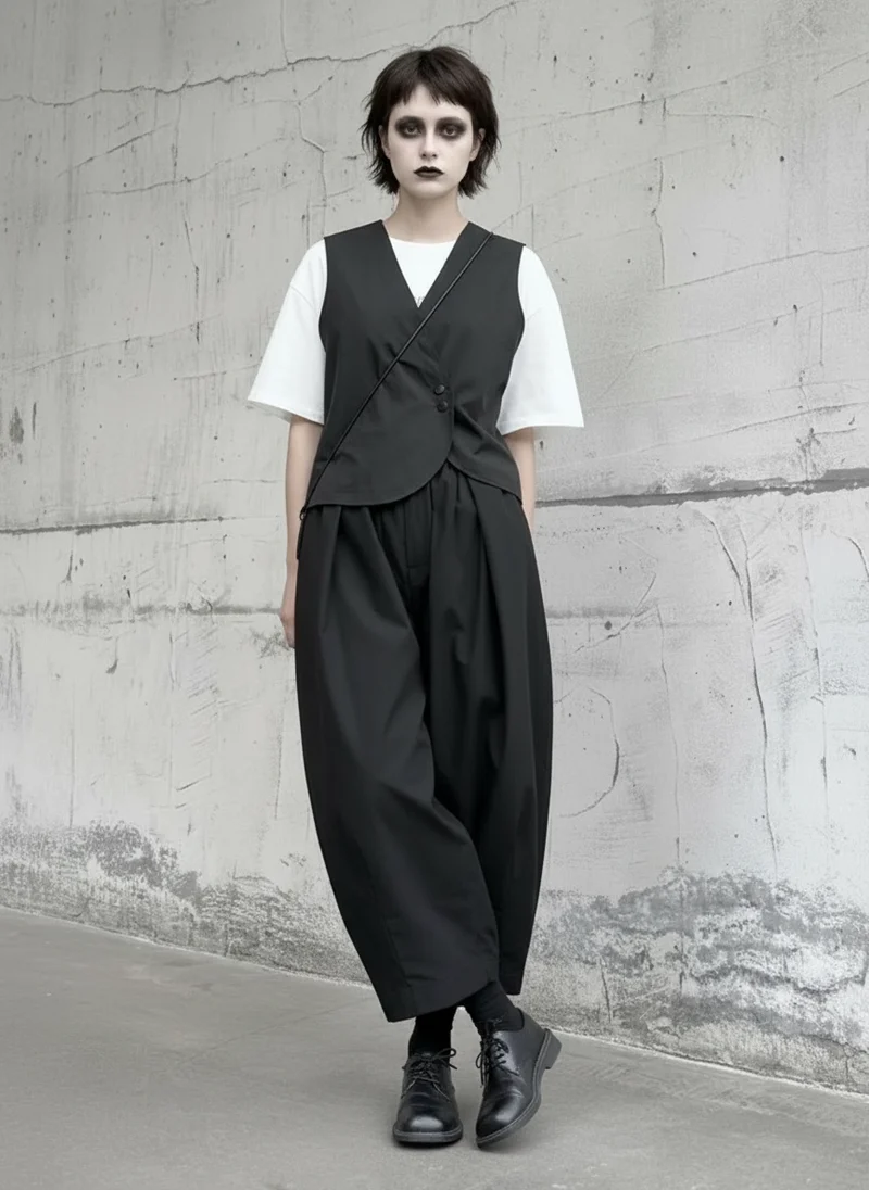 Casual Minimal Goth Clown Style Puffed Capri Trousers